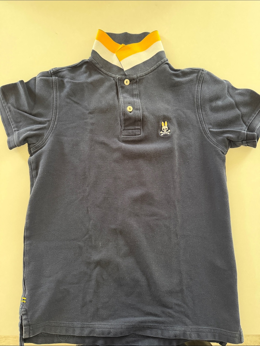 Psycho Bunny Men’s Navy Polo with Yellow-Trim Collar